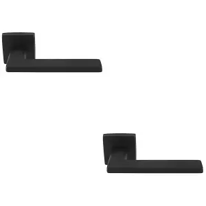 2 PACK - Premium Sleek Slim Door Handle Set - Matt Black Angled Lever on Square Rose