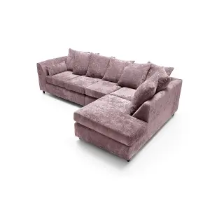 Harriet Crushed Chenille Large Right Facing Corner Sofa in Pink