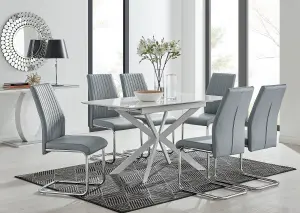 LIRA 120 Extending Dining Table and 6 Grey Lorenzo Chairs