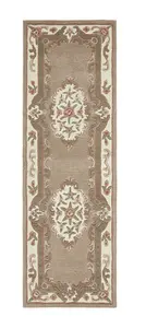 Beige Traditional Wool Rug, 25mm Thick Floral Handmade Rug, Beige Rug for Living Room, & Dining Room-60cm X 120cm