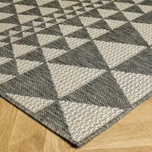 Modern Easy to Clean Flatweave Anti-Slip Geometric Grey Rug for Dining Rug-120cm X 160cm