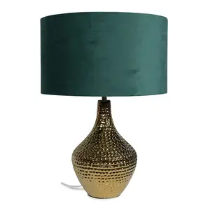 Deshi Metallic Gold Ceramic Table Lamp with Blush Velvet Reni Shade and 6W GLS Warm White Bulb Forest Green / Yes