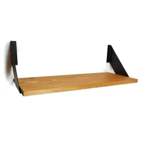 Solid Pine Rustical Shelf Light Oak with Black FLAT Bracket 25x100cm