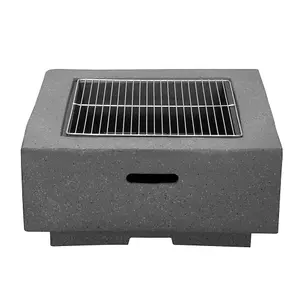 64cm Dark Grey Square Fire Pit and BBQ Grill for Outdoor Parties