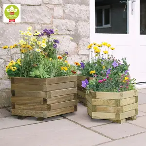 Zest Set of 3 Marford Wooden Hexagonal Garden Planters Flowers