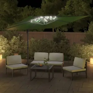 Berkfield LED Cantilever Garden Parasol Green 400x300 cm