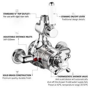 ENKI Downton Chrome White Traditional Top Outlet Brass Thermostatic Twin Shower Valve T87