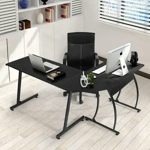 Black Wooden L Shape Computer Desk Home Office Workstation Corner Laptop Table