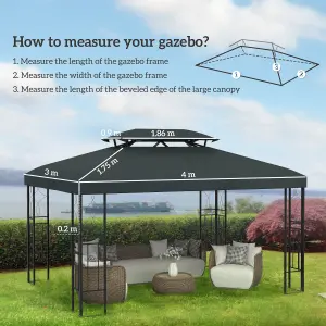 Outsunny 3x4m Gazebo Replacement Roof Canopy 2 Tier Top UV Cover Charcoal Grey