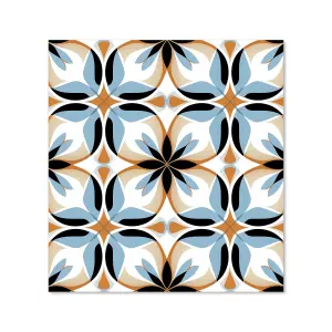 White Brown and Blue Geometric Pattern Premium Glass Kitchen Splashback W600mm x H750mm