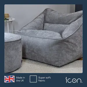 icon Natalia Chenille Armchair Bean Bag and Pouffe Set Grey Giant Bean Bag Chair