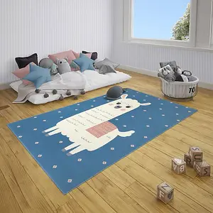 Blue Larry Lama Rug 160 x 220cm / Fun & Cozy Lama-Themed Rug for Kids' Rooms