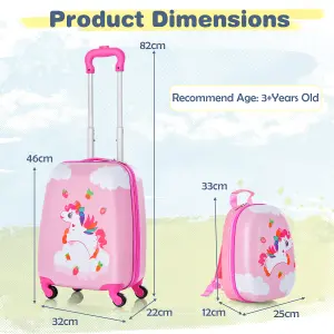 Costway 2PCS 12" 16" ABS Kids Suitcase Backpack Luggage Set School Travel Lightweight