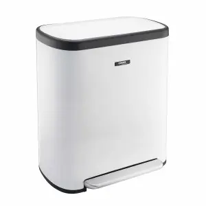 Cooks Professional Kitchen Rubbish Waste Bin Recycling Dual Multi Compartment Pedal 60L White