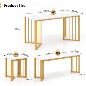 COSTWAY 4 Piece Dining Table Set Rectangular Kitchen Table with Bench & 2 Stools