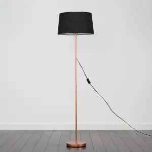 ValueLights Modern Standard Floor Lamp Base In Copper Metal Finish With Black Shade