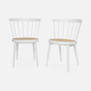 sweeek. Pair of wood and cane dining chairs Nora White 54x54x76.5 cm