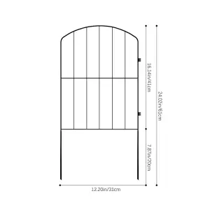 25 Panels 31x61cm Dome Metal Edging Fence Yard Borders Decor for Garden Pet Dogs,Black