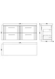 Retro 4 Drawer Wall Hung Vanity Unit with Sparkling White Laminate Worktop - 1200mm - Satin Green - Balterley