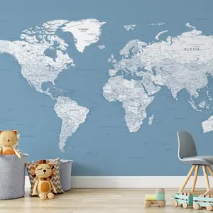 Blue World Map Wallpaper Mural - Peel & Stick Wallpaper - Size Large (500 x 265 cm)