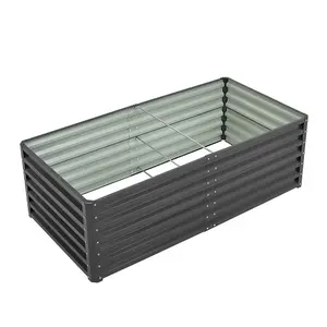 Rectangular Metal Raised Garden Bed Flower Vegetable Plant Seeds Bed Charcoal Black