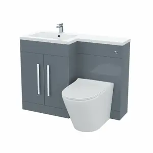 Nes Home 1100 mm Left Hand Basin Vanity Cabinet WC BTW Toilet Bathroom Aric