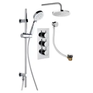 Venus Triple Outlet Concealed Valve with Round Shower Head, Slide Rail Kit & Overflow Filler