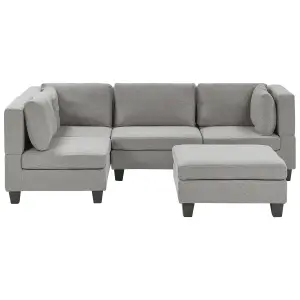 Corner Sofa with Ottoman UNSTAD Light Grey Fabric Right Hand