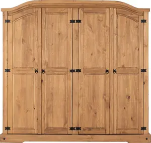 Corona 4 Door Wardrobe in Distressed Waxed Pine Finish