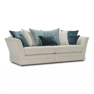 Oak Furnitureland Carrington 4 Seater Pillow Back Sofa Natural with Teal Fabric