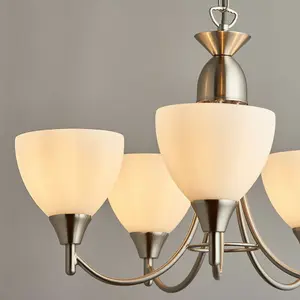 Hanging Ceiling Pendant Light SATIN CHROME 5x Shade Lamp Bulb Holder Fitting