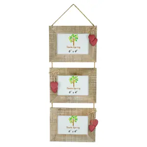 Nicola Spring - Rustic Red Hearts Hanging 3 Photo Frame - 6 x 4"