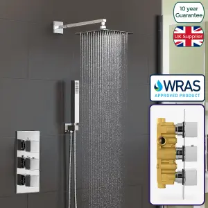 Nes Home 2 Way Concealed Thermostatic Shower Mixer Valve Chrome 200mm Slim Overhead