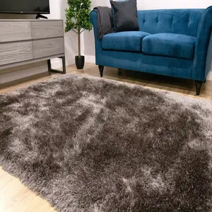 Sparkle Grey Shaggy Handmade Luxurious Plain Rug For Dining Room Bedroom & Living Room-120cm X 170cm