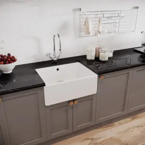 595mm - Single Bowl Fireclay Butler Kitchen Sink -  Overflow, Mixer Tap  & Waste