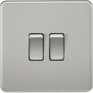 Knightsbridge Screwless Double Switch 2 Gang 10AX 2 Way Brushed Chrome - SF3000BC