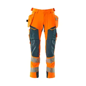 Mascot Accelerate Safe Trousers with Holster Pockets - Hi-Vis Orange/Dark Petroleum   (32.5) (Leg Length - Short)