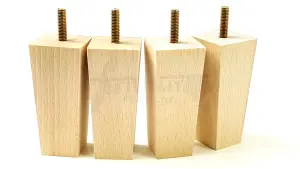 4 x SOLID WOOD FURNITURE FEET 100mm HIGH REPLACEMENT FURNITURE LEGS SOFAS CHAIRS STOOLS M10 Raw