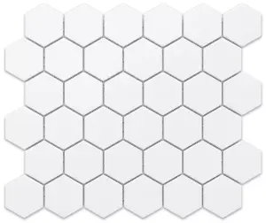 Mosaic sheet in ceramic on net 323mm x 277mm - White Hexagon