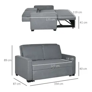 HOMCOM Modern 2 Seater Sofa Bed Click Clack Couch Sleeper for Living Room Grey