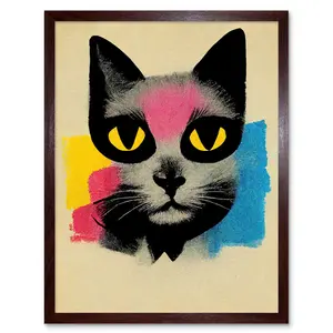 Pop Art Cat Vintage Style - Print Brown Framed Paper / 25.9cm H x 20.6cm W x 1.5cm D