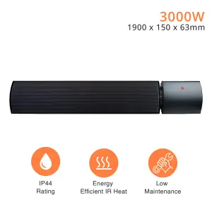 Mirrorstone 3000W Helios Infrared Bar Heater In Black Finish, Wall/Ceiling Mount, Indoor Electric Heater