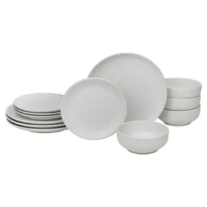 Queensway Home & Dining 26cm Diameter 24 Pcs White Coloured Stone Ceramic Dinnerware Crockery Plates Bowls Dining Set