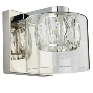 2 PACK Crystal LED Wall Light Square Chrome & Luxury Shade Glass Lamp Fitting