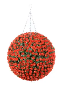 Best Artificial 38cm Orange Rose Hanging Basket Flower Topiary Ball - Suitable for Outdoor Use - Weather & Fade Resistant