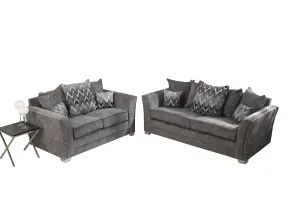 Elland Chenille Grey Corner Sofa Scatterback 2c2