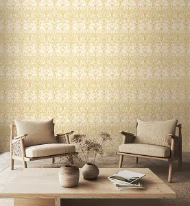 Hoopla Walls Forest Rabbit Mustard Smooth Matt Wallpaper