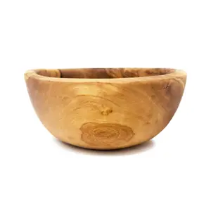 Olive Wood Natural Grained Rustic Kitchen Dining Handmade Round Curved Bowl (Diam) 14cm