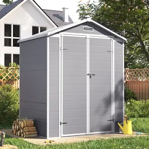 6x4 ft Apex Plastic Garden Storage Shed Double Door with Floor and Window,Grey