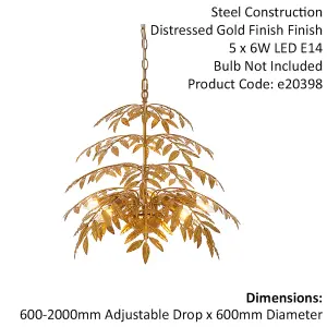 Gold Ceiling Pendant Light Decorative Leaf Design 5 Bulb Hanging Lamp Fitting